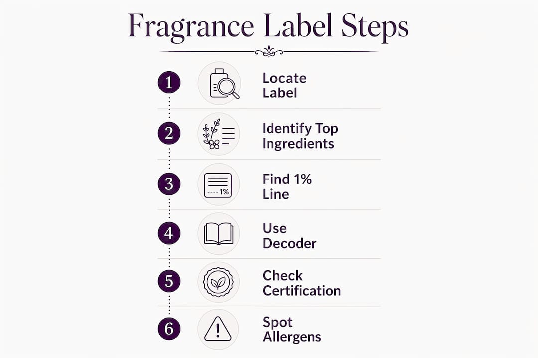 Infographic showing steps to evaluate fragrance labels