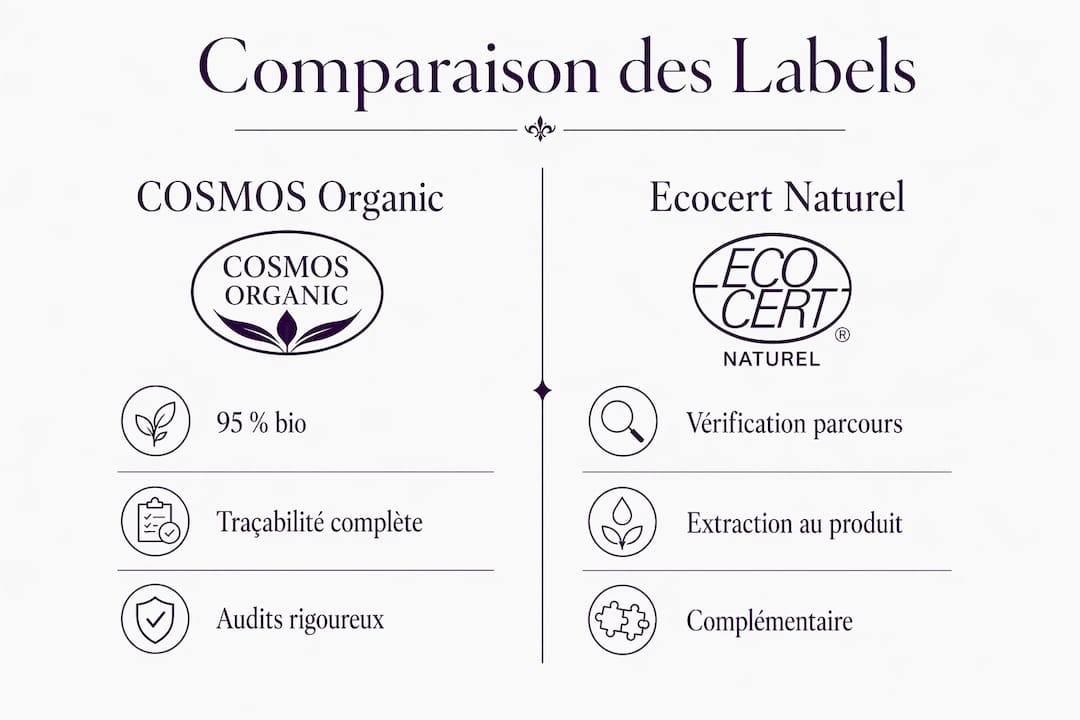 Infographie comparative : COSMOS Organic vs. Ecocert Naturel – quelles différences entre ces labels ?