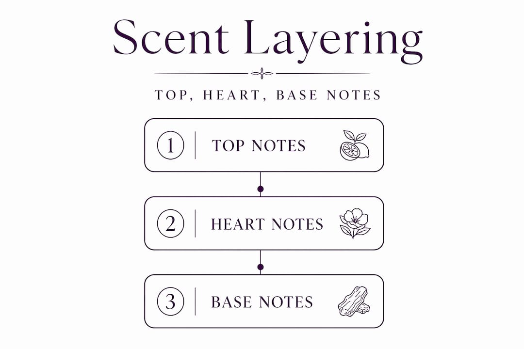 Infographic illustrating perfume scent layer notes