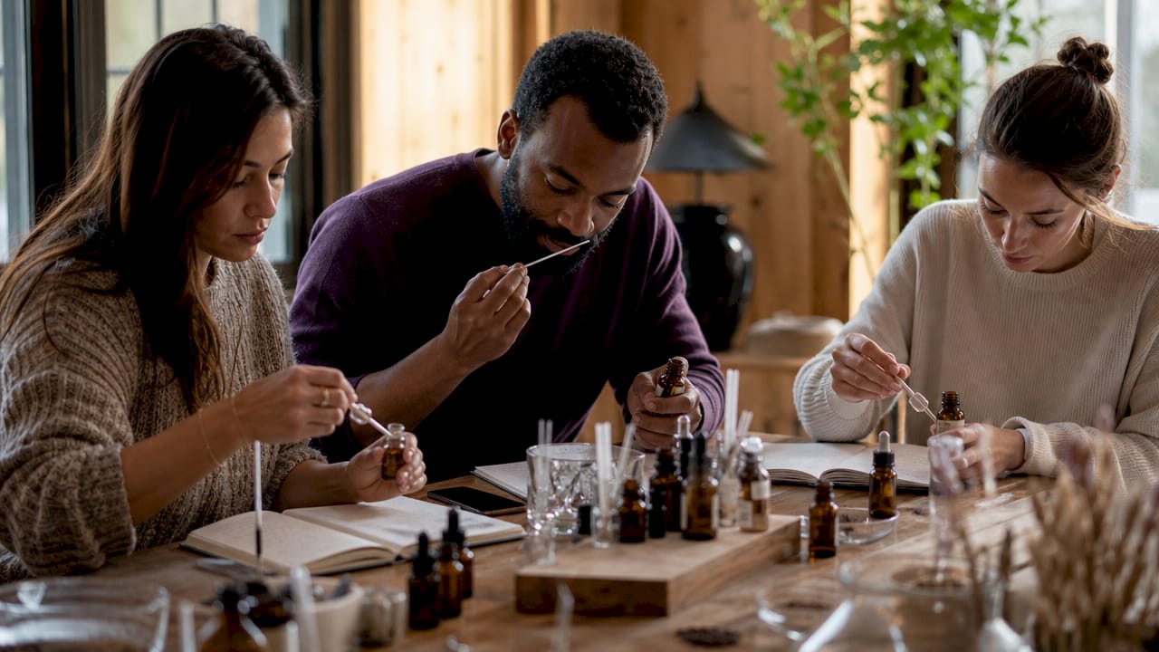 Des passionnés découvrant l’art du parfum lors d’un atelier animé par un expert