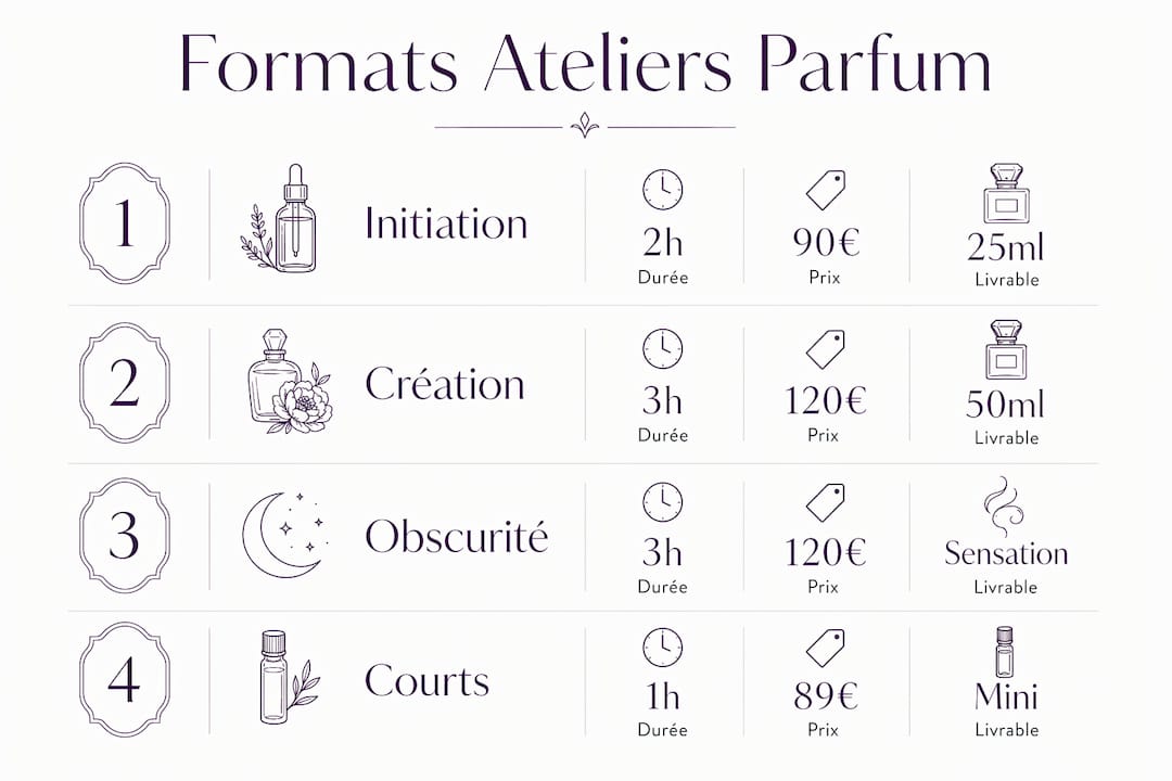 Tableau comparatif des différents types d’ateliers de création de parfum