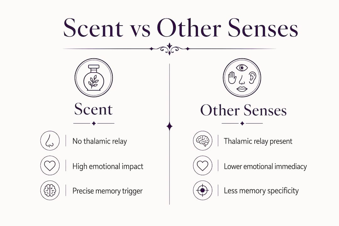 Infographic comparing scent and other senses in storytelling