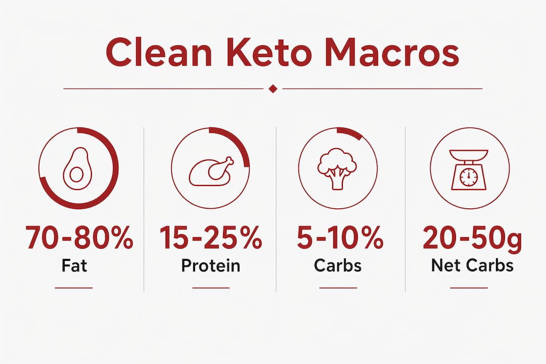 Infographic showing clean keto macronutrient targets