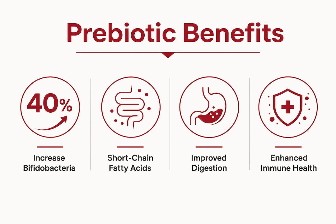 Infographic illustrating key benefits of prebiotic foods for kids