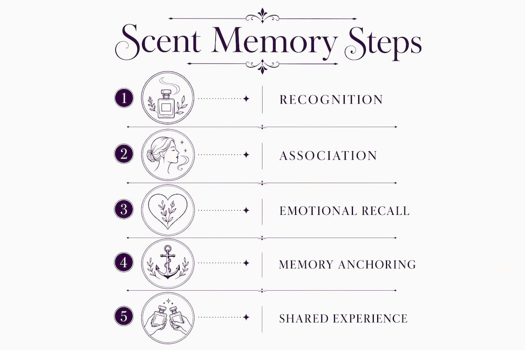 Infographic illustrating five steps of scent memory process