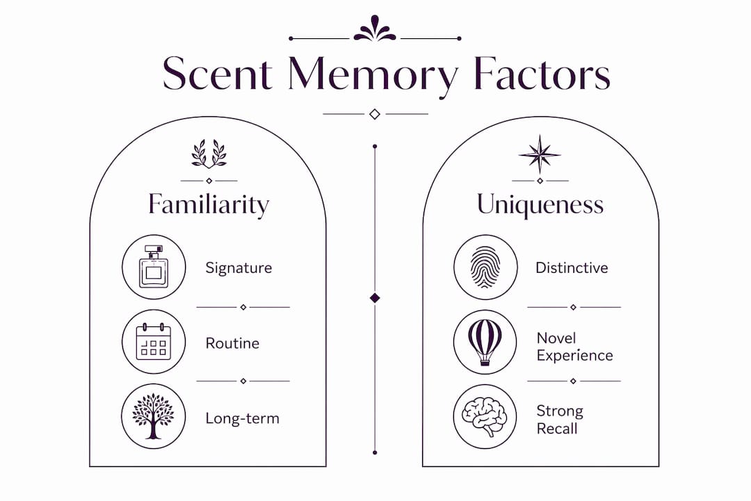 Infographic comparing familiarity and uniqueness in scent memory