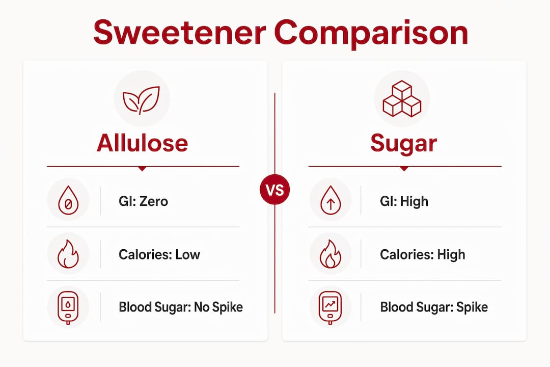 Infographic comparing allulose and sugar glycemic impact