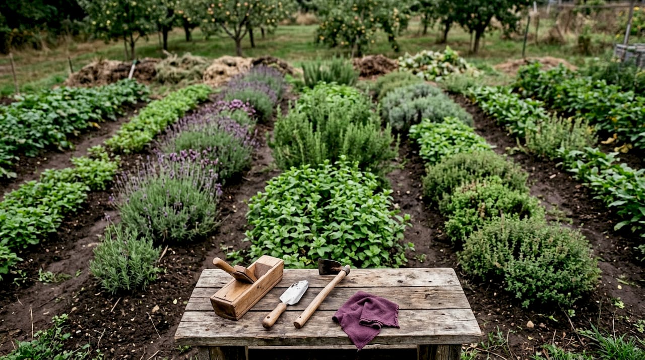 Terreno agrícola ecológico dedicado al cultivo de plantas aromáticas
