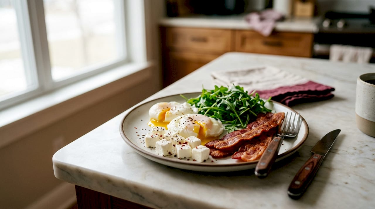 Close-up of high-protein ketogenic breakfast food