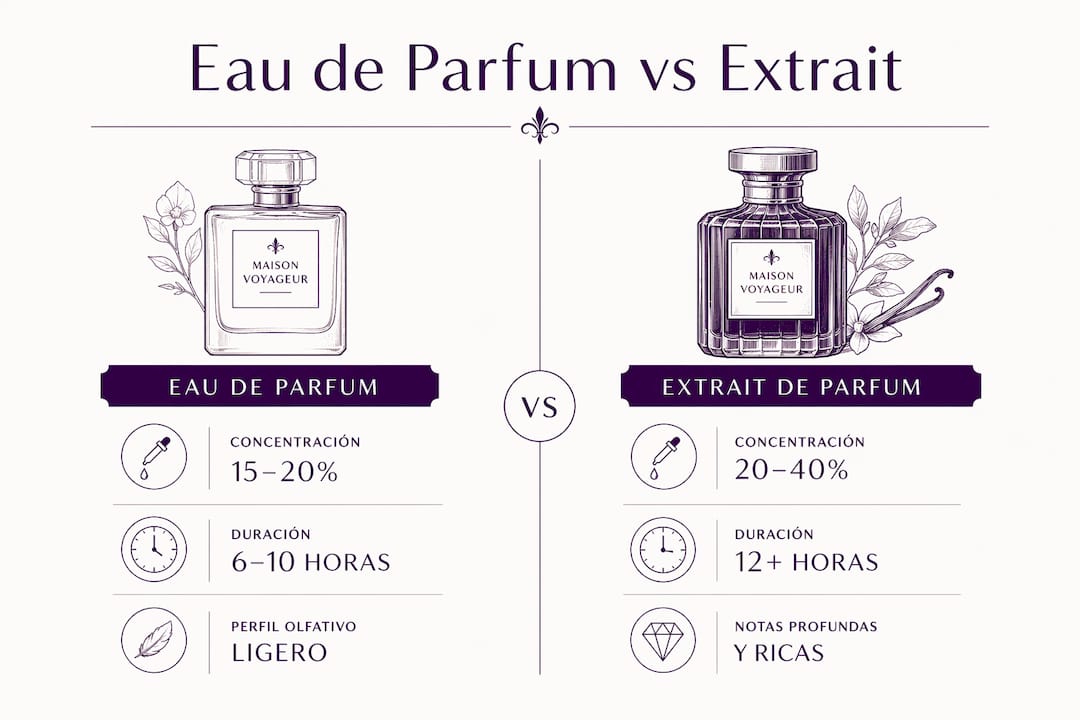Infografía que muestra las diferencias entre eau de parfum y extrait