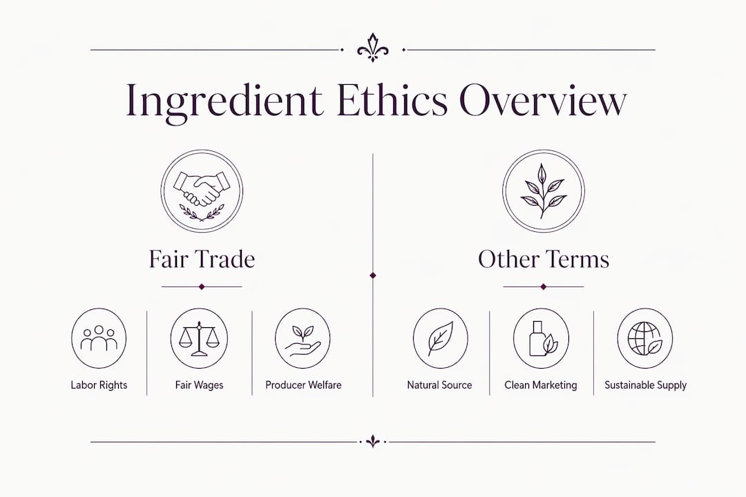 Infographic comparing fair trade with natural, clean, and sustainable ingredients