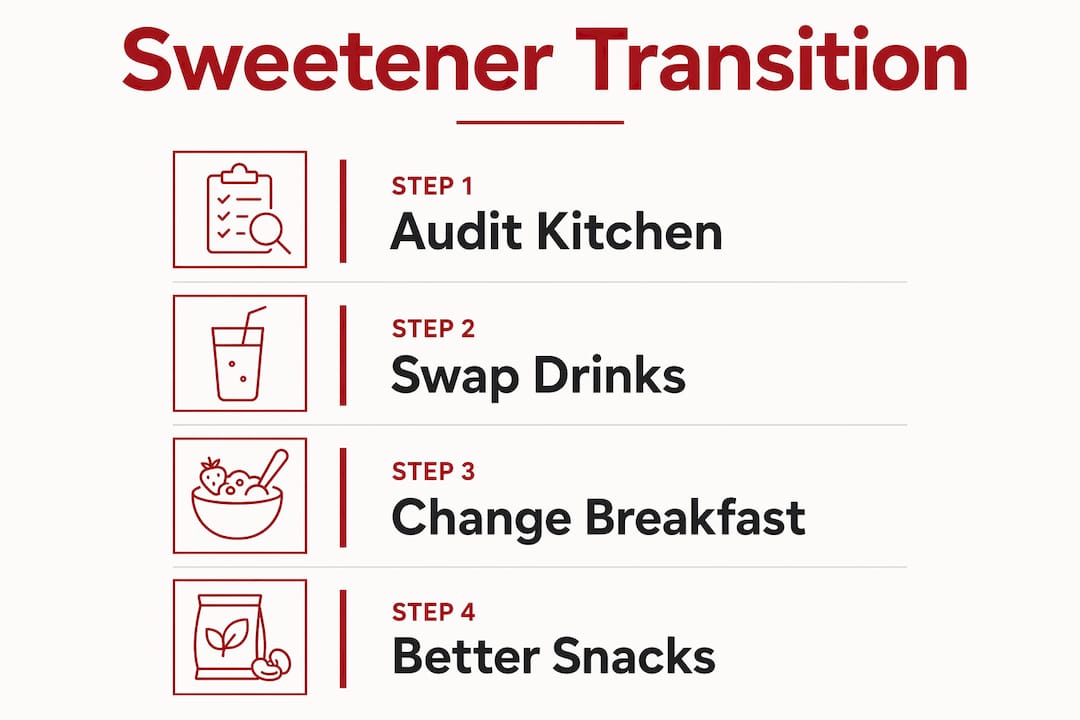 Infographic outlining sweetener transition steps