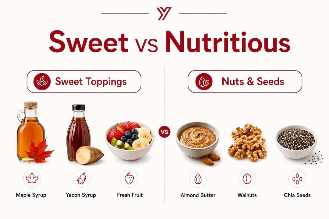 Infographic comparing sweet and nutritious vegan toppings