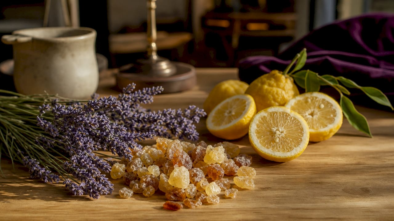Detalle de los ingredientes naturales que dan vida a un perfume