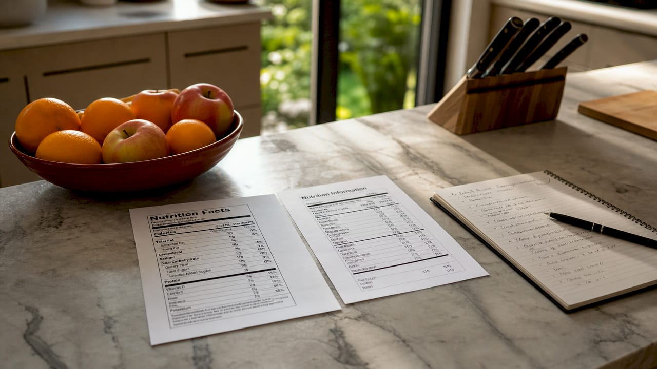 Overhead view of US and UK nutrition labels