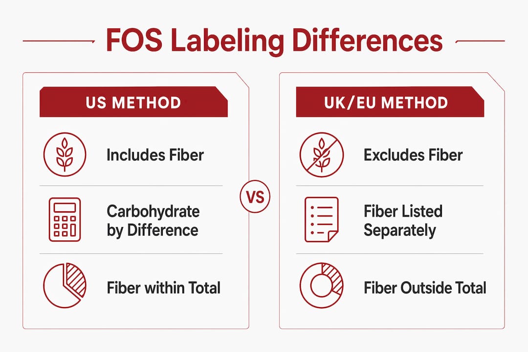 Infographic comparing US vs UK/EU FOS nutrition labeling