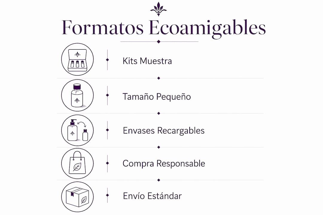 Infografía sobre opciones sostenibles de perfumes y tendencias de consumo