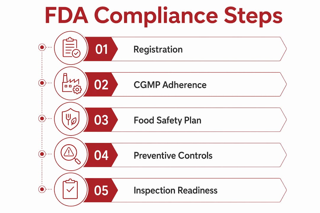 Infographic outlining FDA compliance key steps