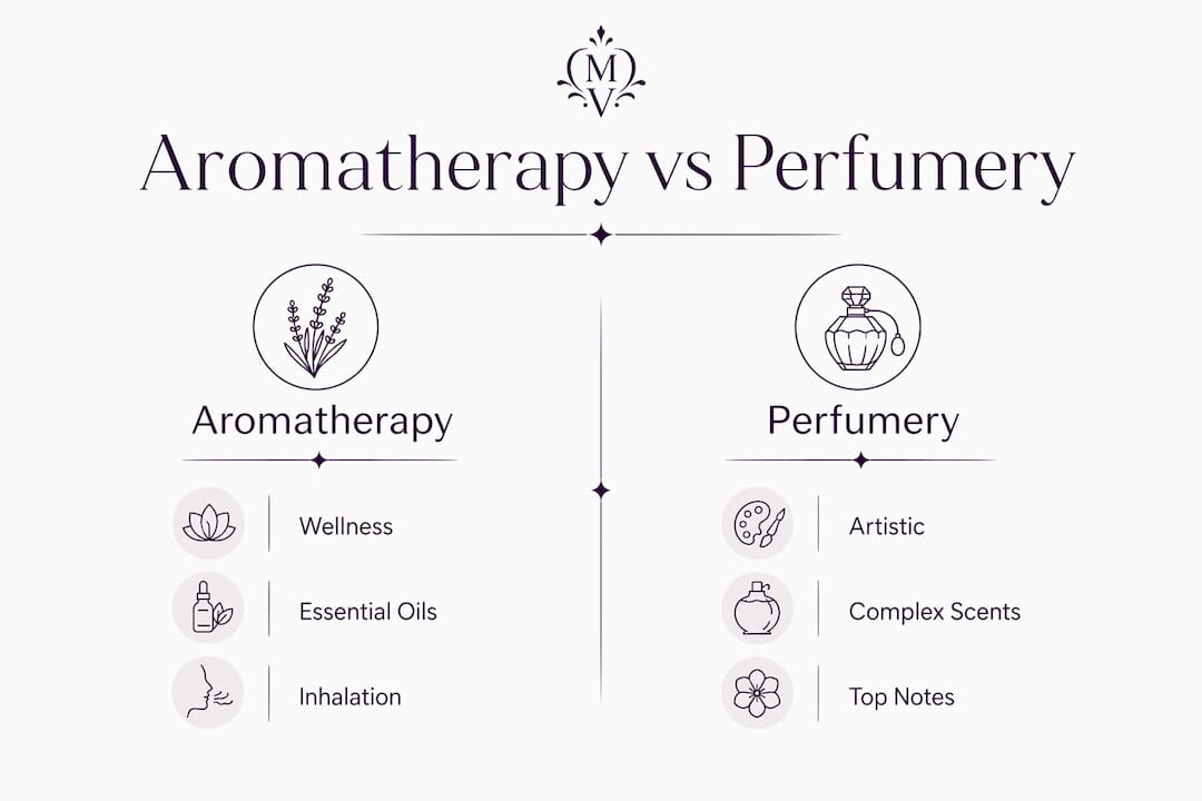Infographic comparing aromatherapy and perfumery features