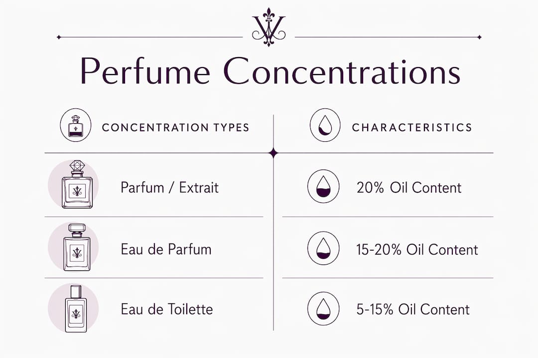 Infographic comparing perfume concentration types and characteristics