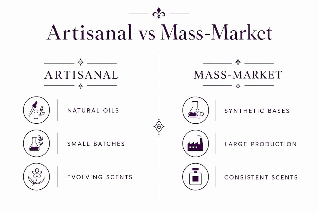 Infographic comparing artisanal and mass-market perfumes