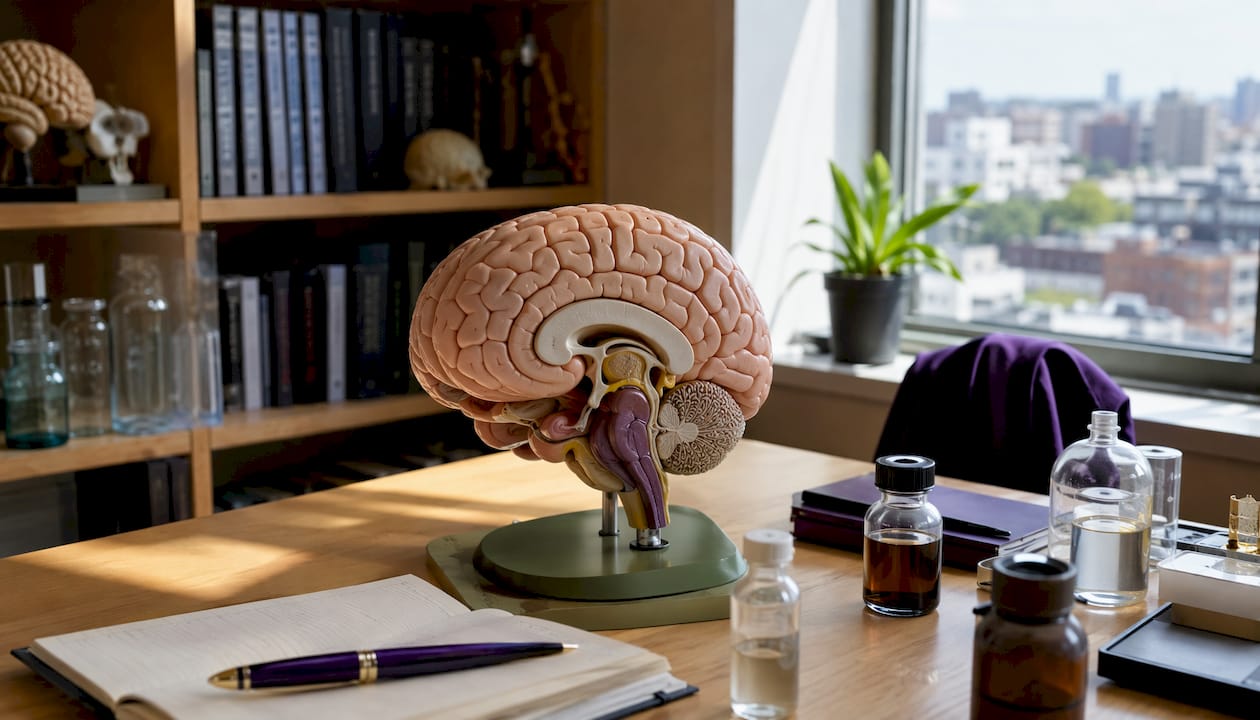 Modelo anatómico del cerebro donde se destaca el bulbo olfatorio