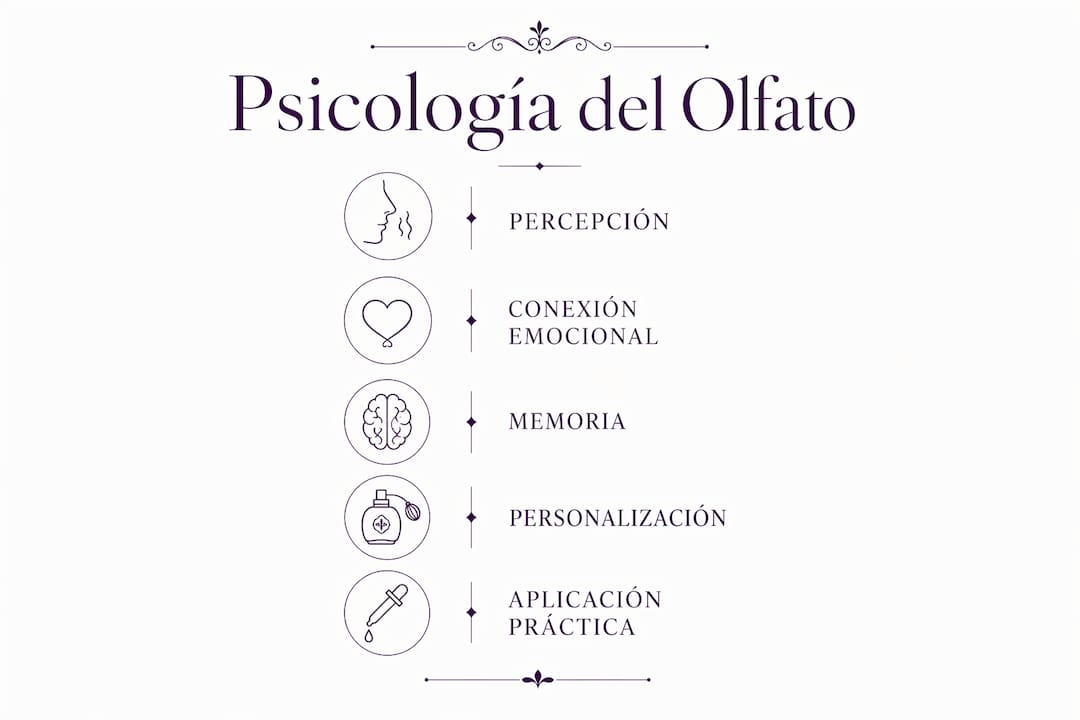 Infografía con los pasos fundamentales para entender cómo funciona la psicología del olfato