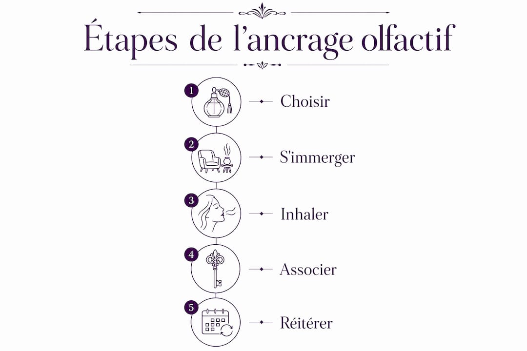 Schéma des différentes étapes pour réussir un ancrage olfactif
