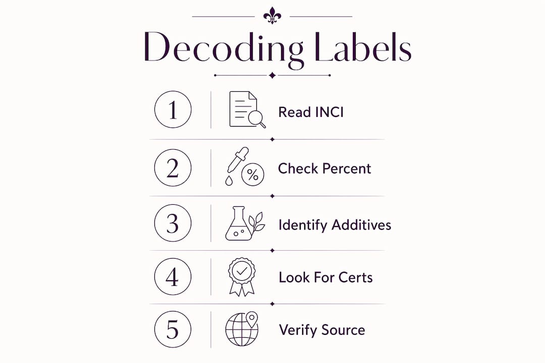 Infographic illustrating perfume label decoding steps