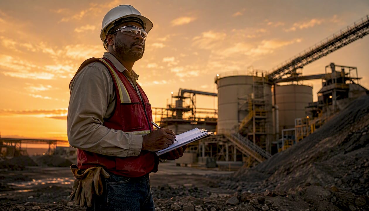 Environmental engineer inspecting mine site outdoors