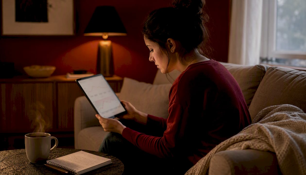 Hands holding tablet with hormonal cycle charts