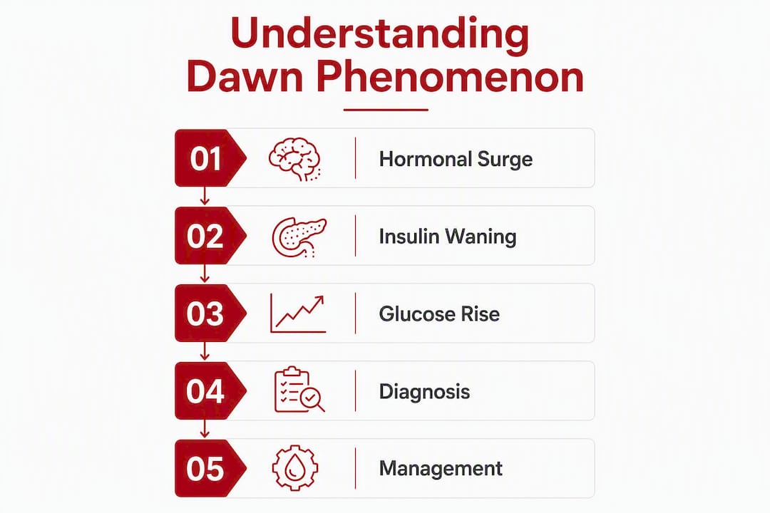 Infographic explaining dawn phenomenon steps