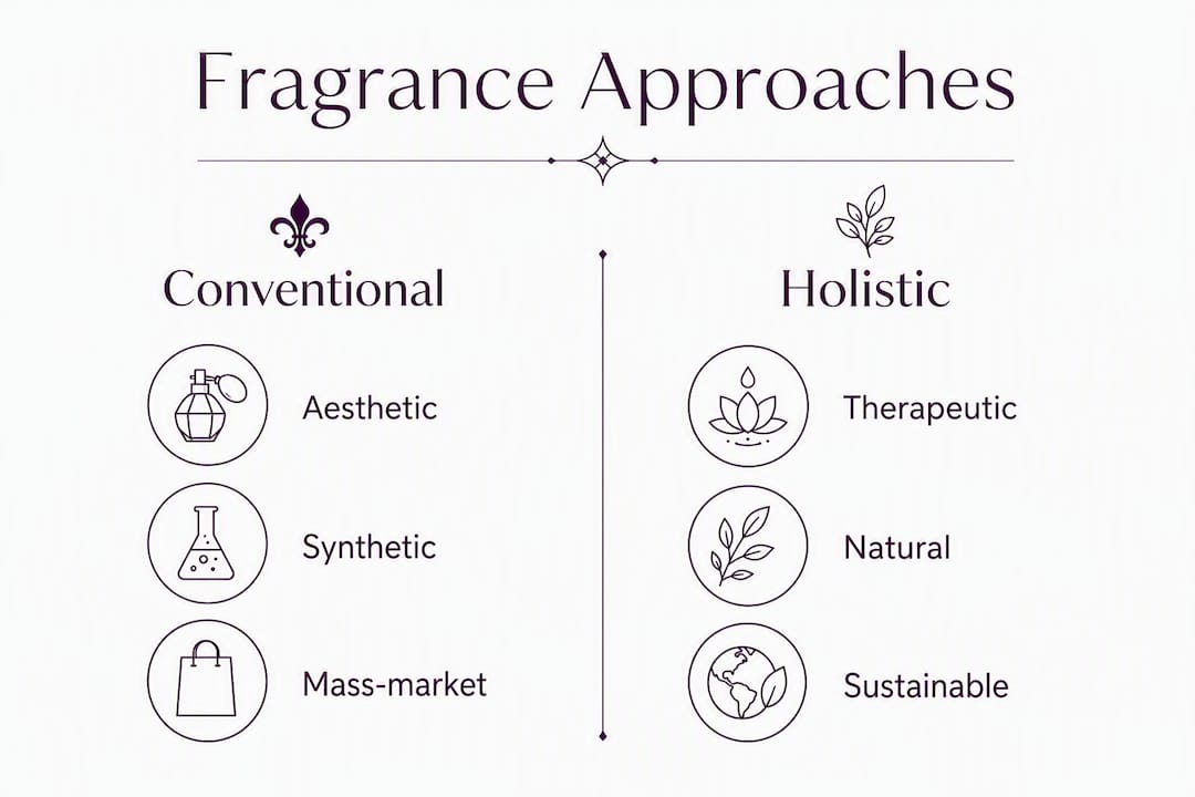 Infographic comparing holistic and conventional fragrance approaches