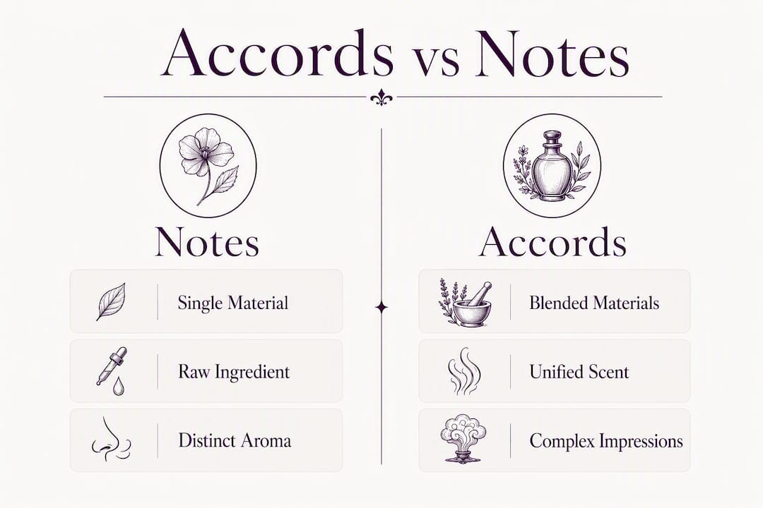 Infographic comparing perfume accords and notes