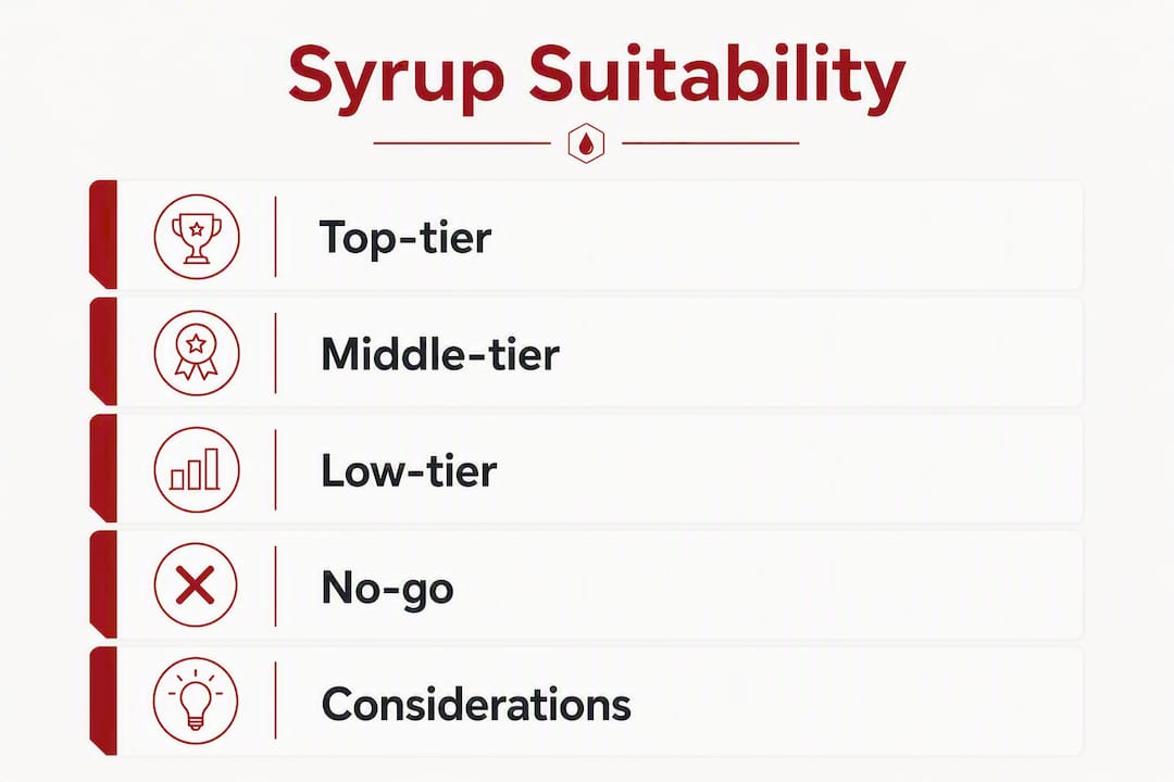 Infographic showing syrup suitability tiers and considerations