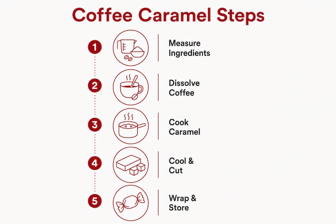 Infographic showing coffee caramel recipe steps