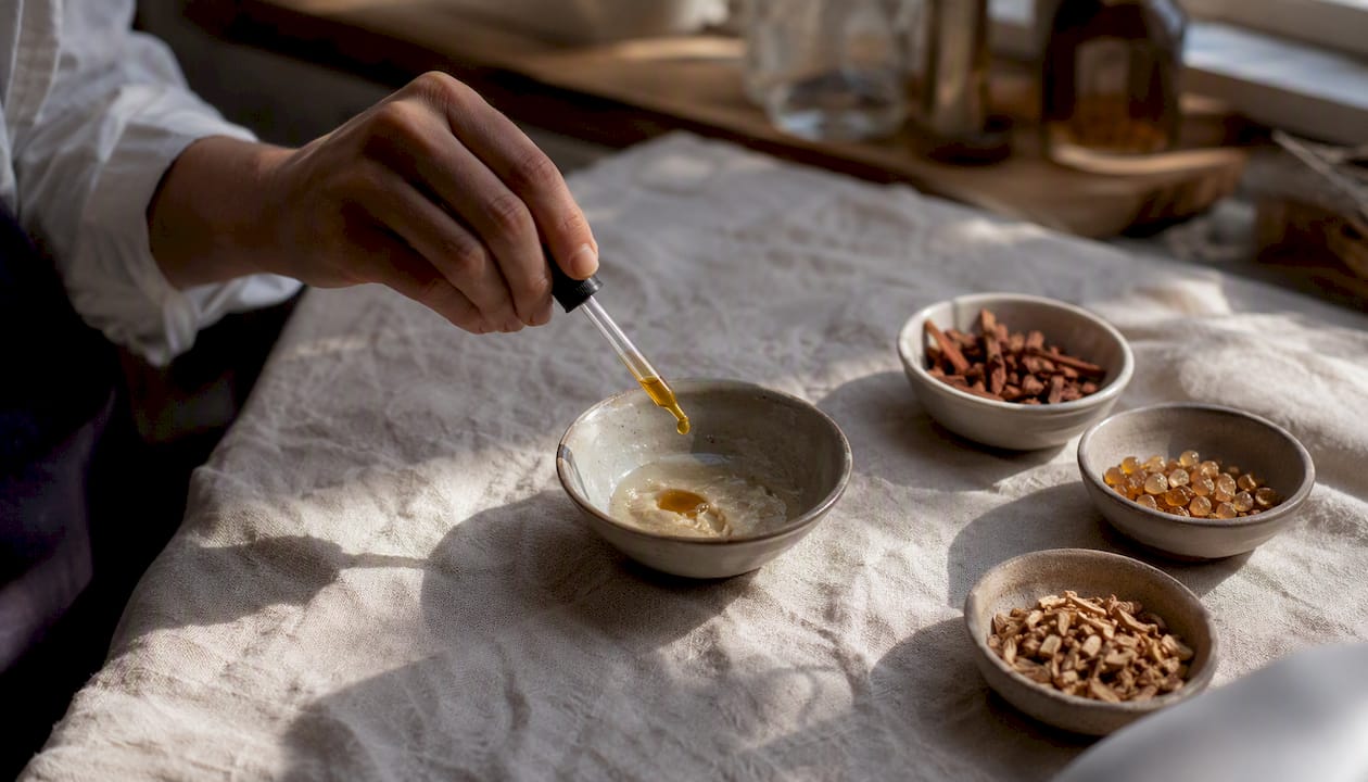 La sélection minutieuse et le mélange à la main d’ingrédients rares pour créer des parfums d’exception.