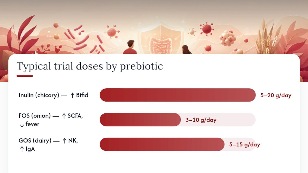 Comparative chart of prebiotic types and immune effects