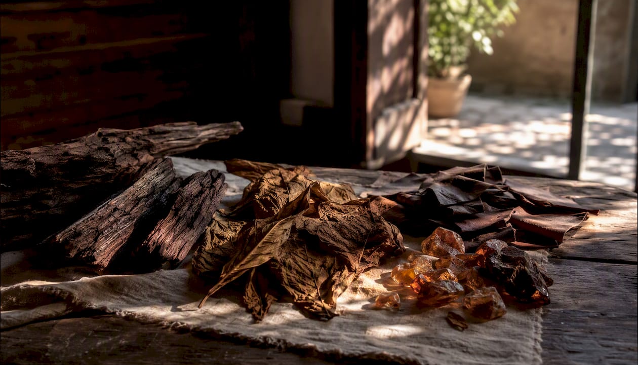Natural woody and tobacco base components