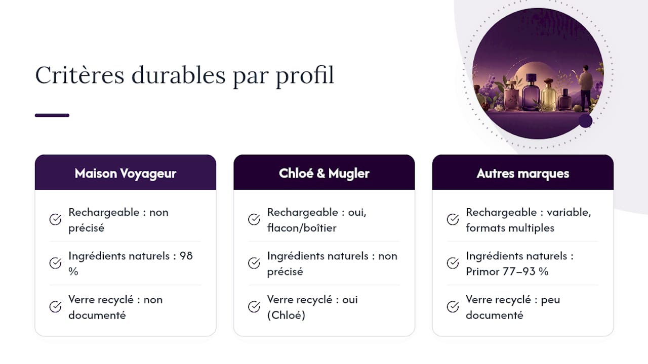 Tableau comparatif des principaux critères d’un parfum éco-responsable