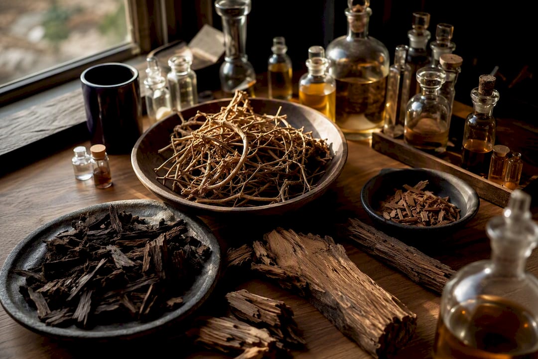 Essences boisées naturelles sur une table d'atelier