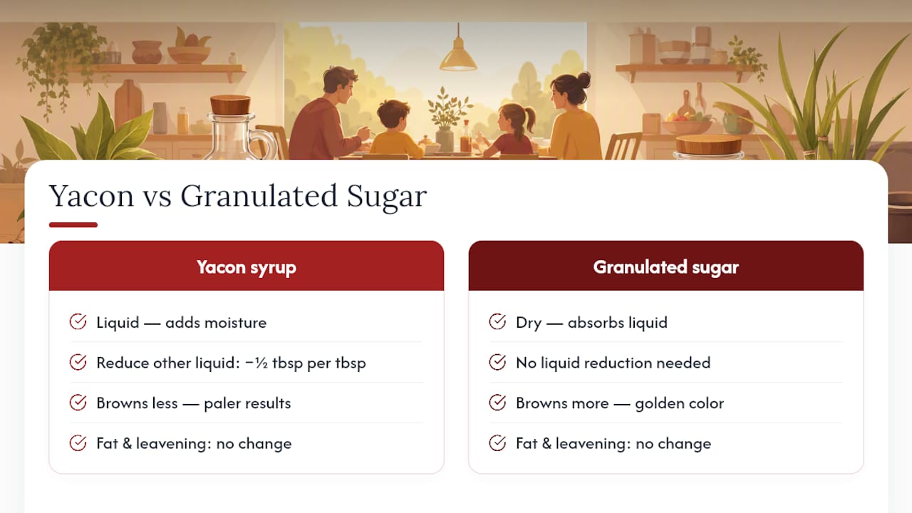 Diagram comparing yacon syrup and sugar baking effects