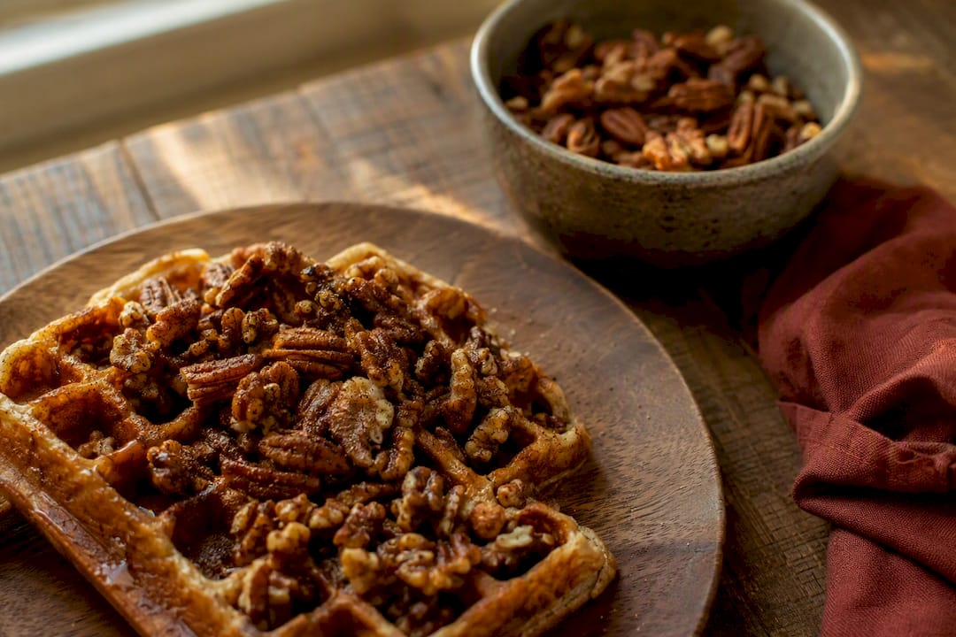 Waffle with toasted nut and spice topping