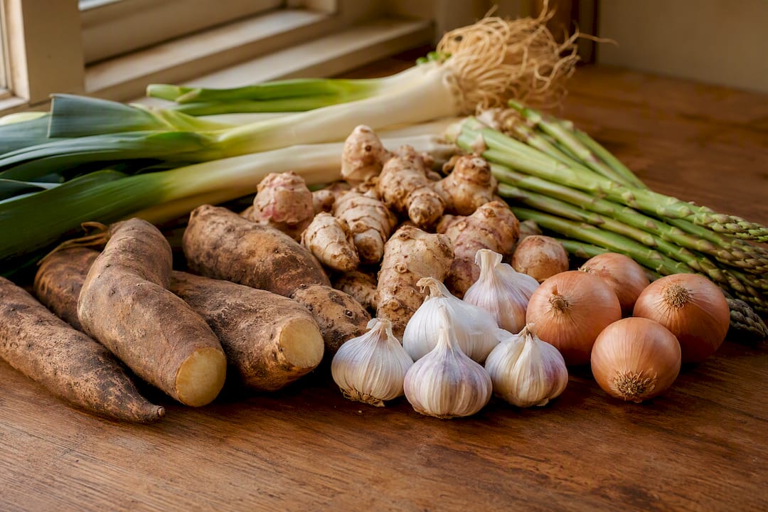 Fresh yacon root and vegetables rich in FOS fiber