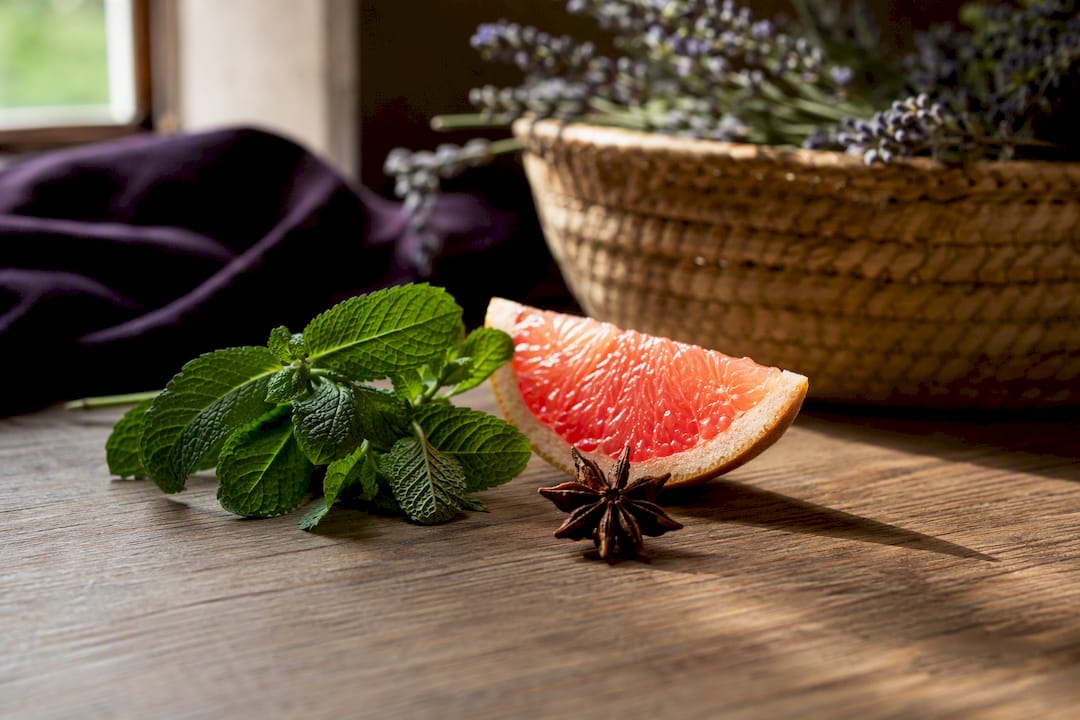 Natural fragrance ingredients on plum surface
