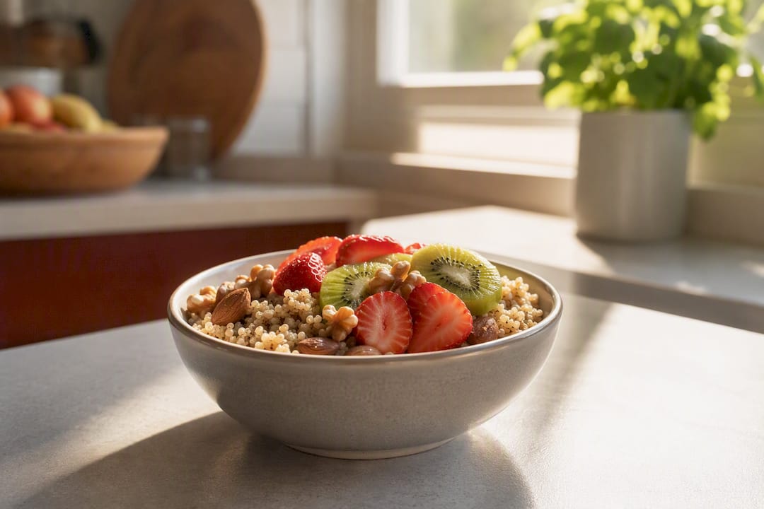 Whole grain, protein, and fruit breakfast bowl