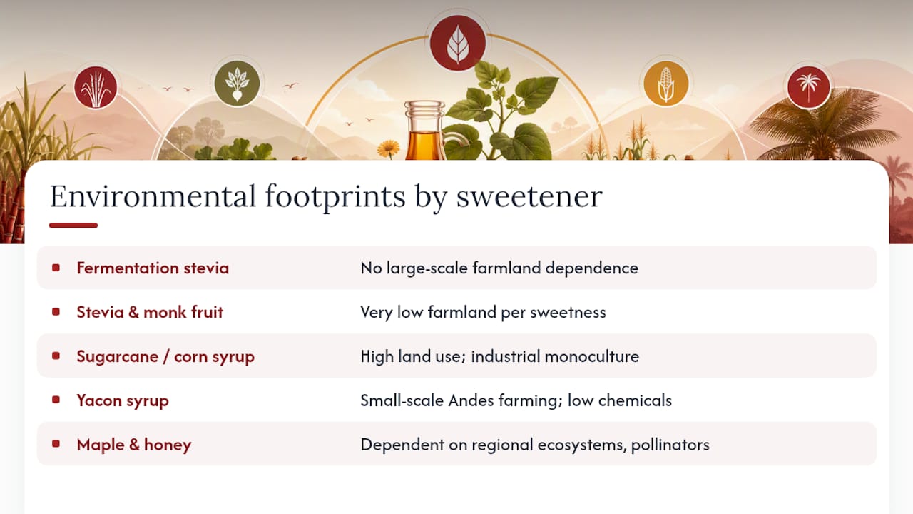 Environmental and Sustainability Considerations of Natural Sweeteners — overview diagram