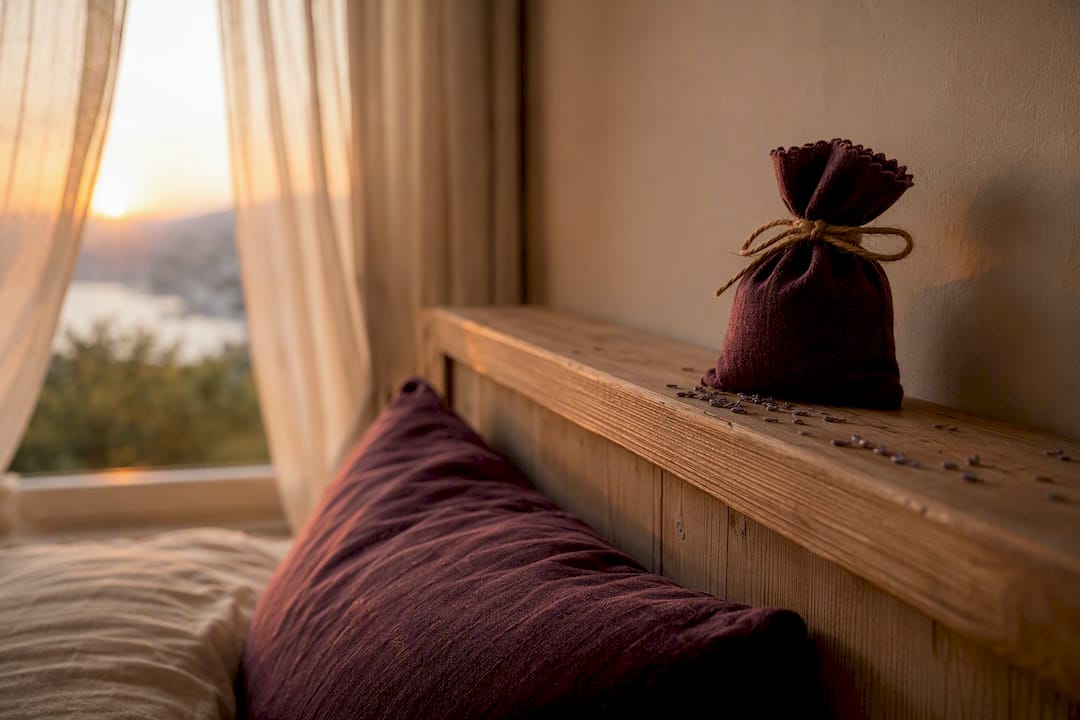 Sachet de lavanda bajo la esquina de la almohada