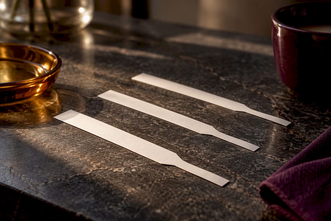 Fragrance blotter strips at different stages