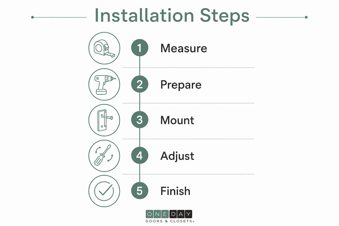 Infographic detailing closet door installation steps